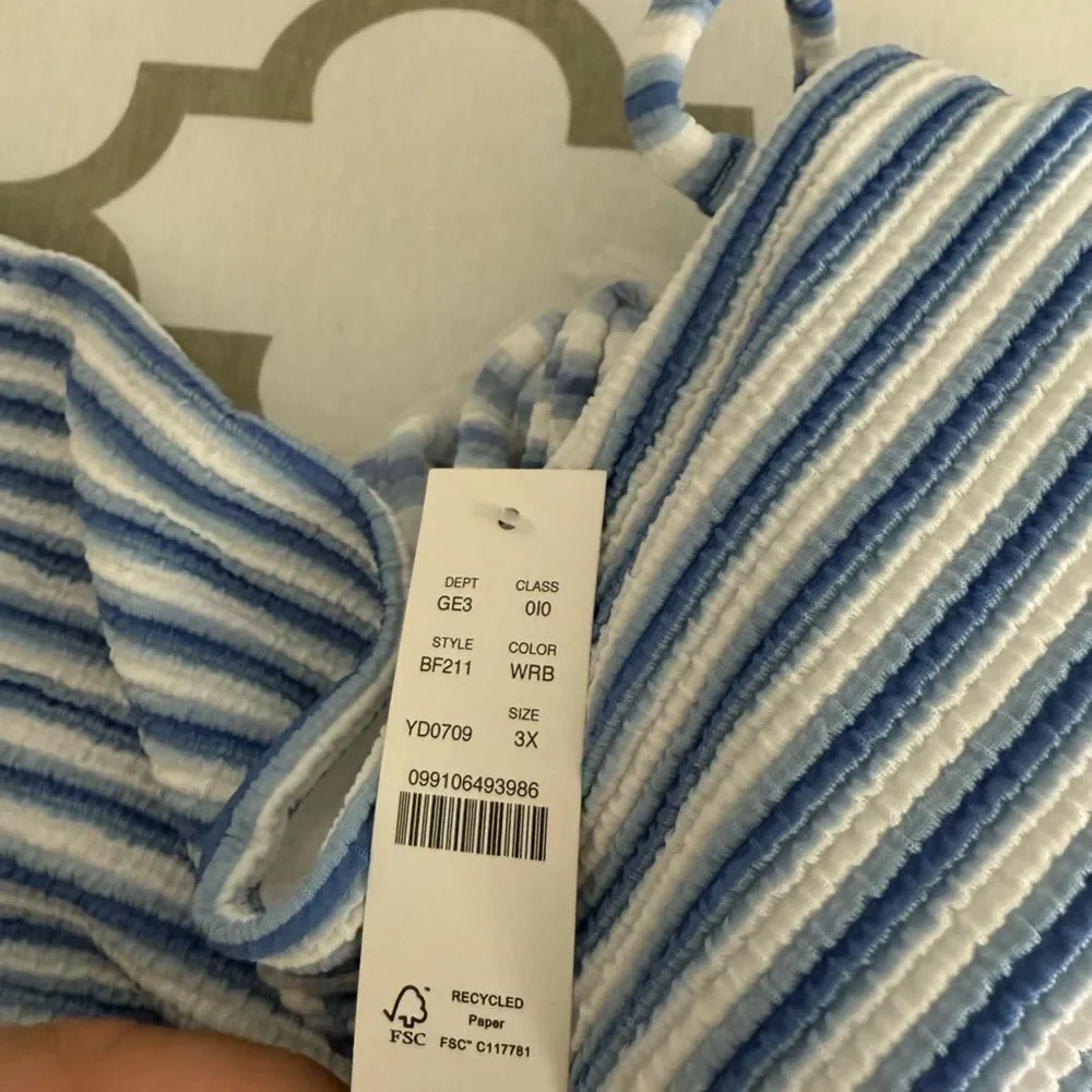J.Crew Textured clean bandeau bikini top in stripe NWT Size 3X